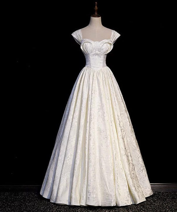Retro Off Shoulder A-line Satin Bridal Gown Wedding Dress