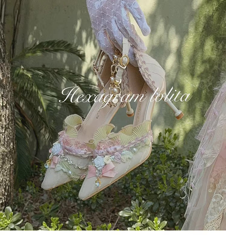 Fairycore Studded Pearl Chain Heels