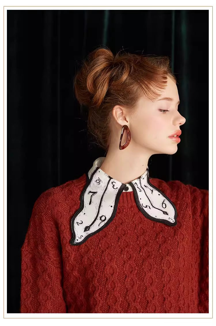 Retro Clock Print Collar Shirt