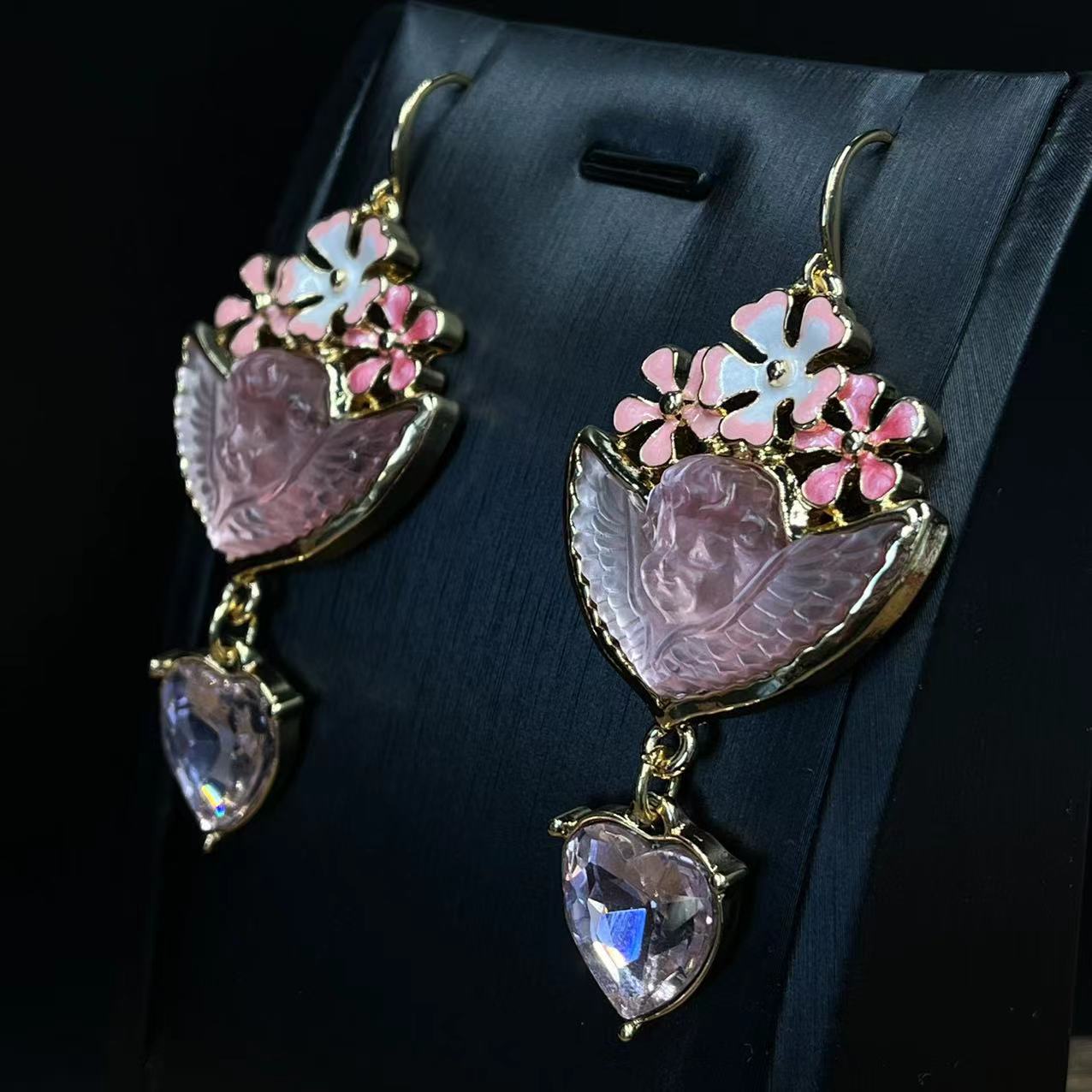 Angelcore Embellished Flower Necklace & Earrings