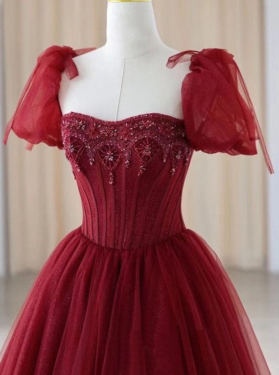 Handmade Tulle Embellished Red Prom Evening Dress Customize Size I Retro Fairy Handmade Tulle Embellished Red Prom Evening Dress Customize Size I Retro Fairy