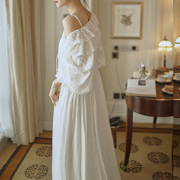 Vcitorian Style V neck Lace Trim Night Gown