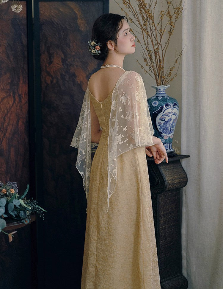 Downton Abbey Tea Break Elegant Jacquard Lace Dress