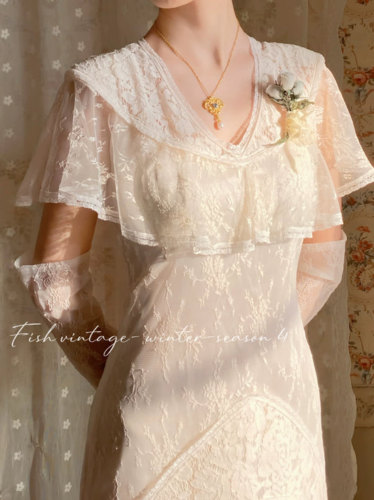 1920S Gatsby Style Lace Cape Dress