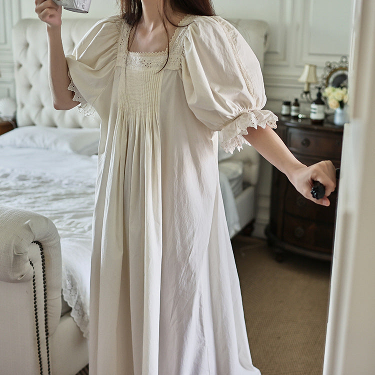 Victoria Style Puff Sleeves Cotton Night Gown S