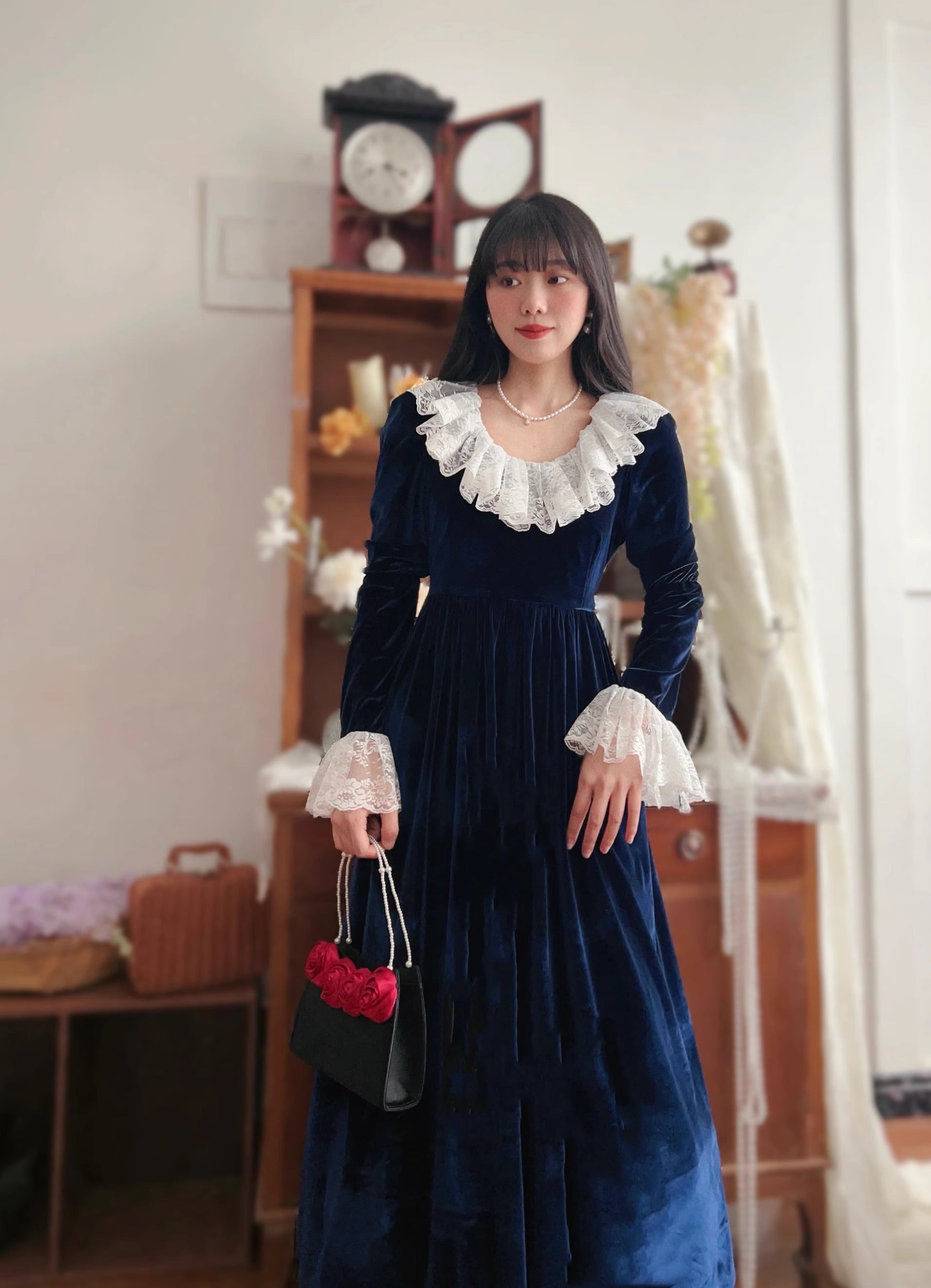 Vintage 1900s Gothic Style Velvet Dress S I Retro Fairy