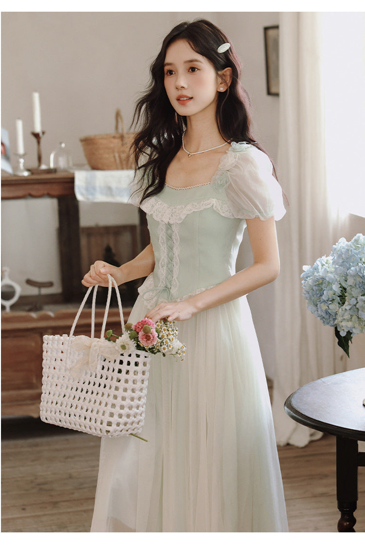 Retro Coquette Puff Sleeves Dress
