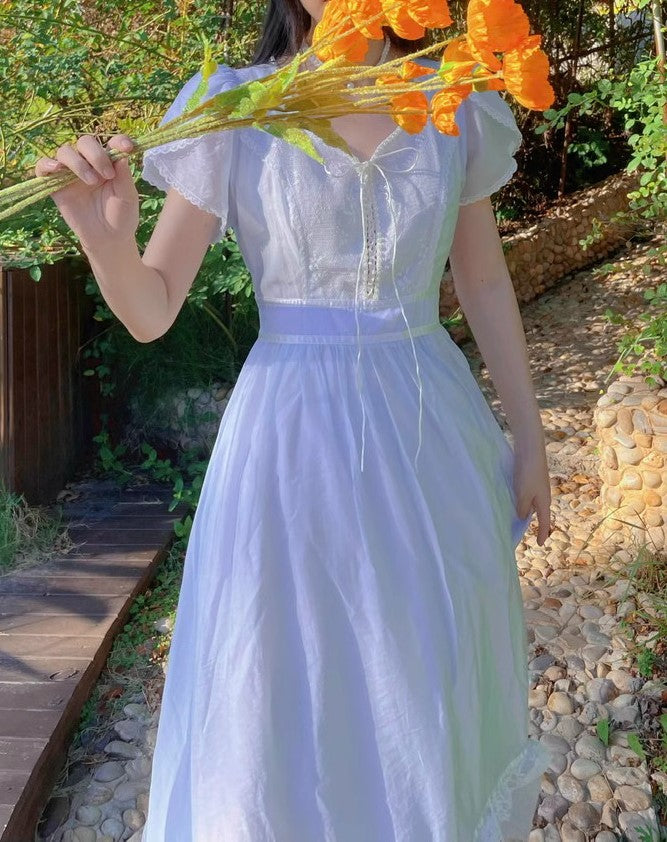 Gunne Sax Remake Pastel Lace Trim 70s Dress – Retro Fairy