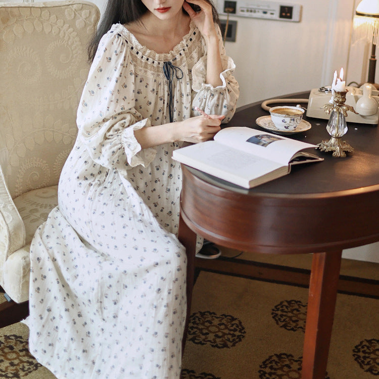 Retro Lace Panel Floral Night Gown