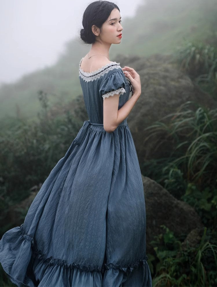 Period Drama Inspired Vintage Blue Prairie Dress Retro Fairy Period Drama Inspired Vintage Blue Prairie Dress Retro Fairy