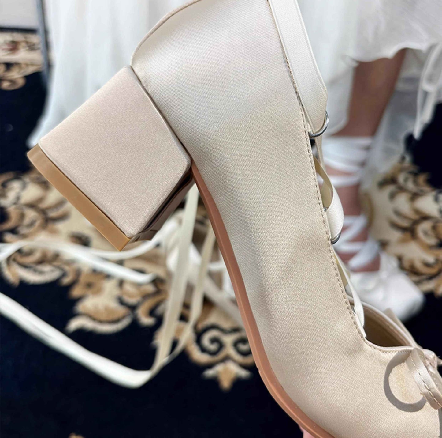 Retro Balletcore Lace up Chunky Heels