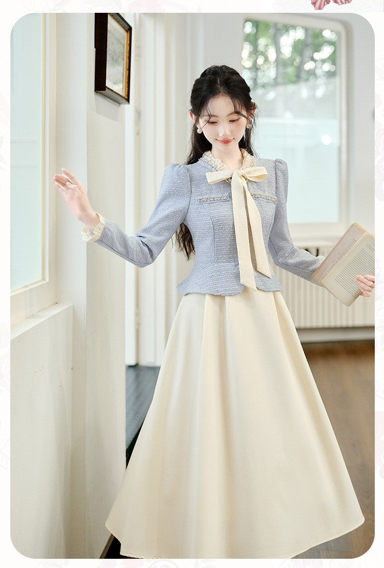 Retro Pastel Tweed Contrast Color Dress