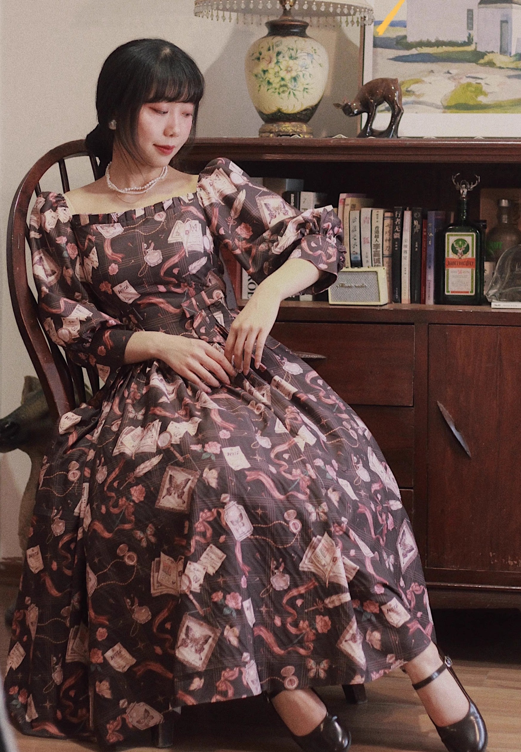 1950s Puff Sleeves Swing Dress L