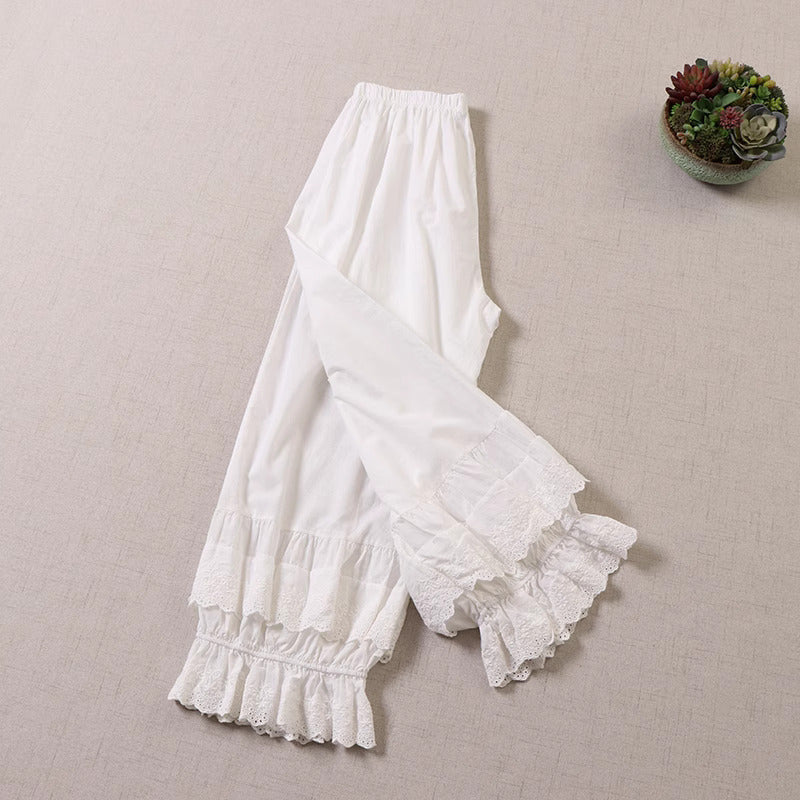 Cottagecore Ruffled Cotton Pants