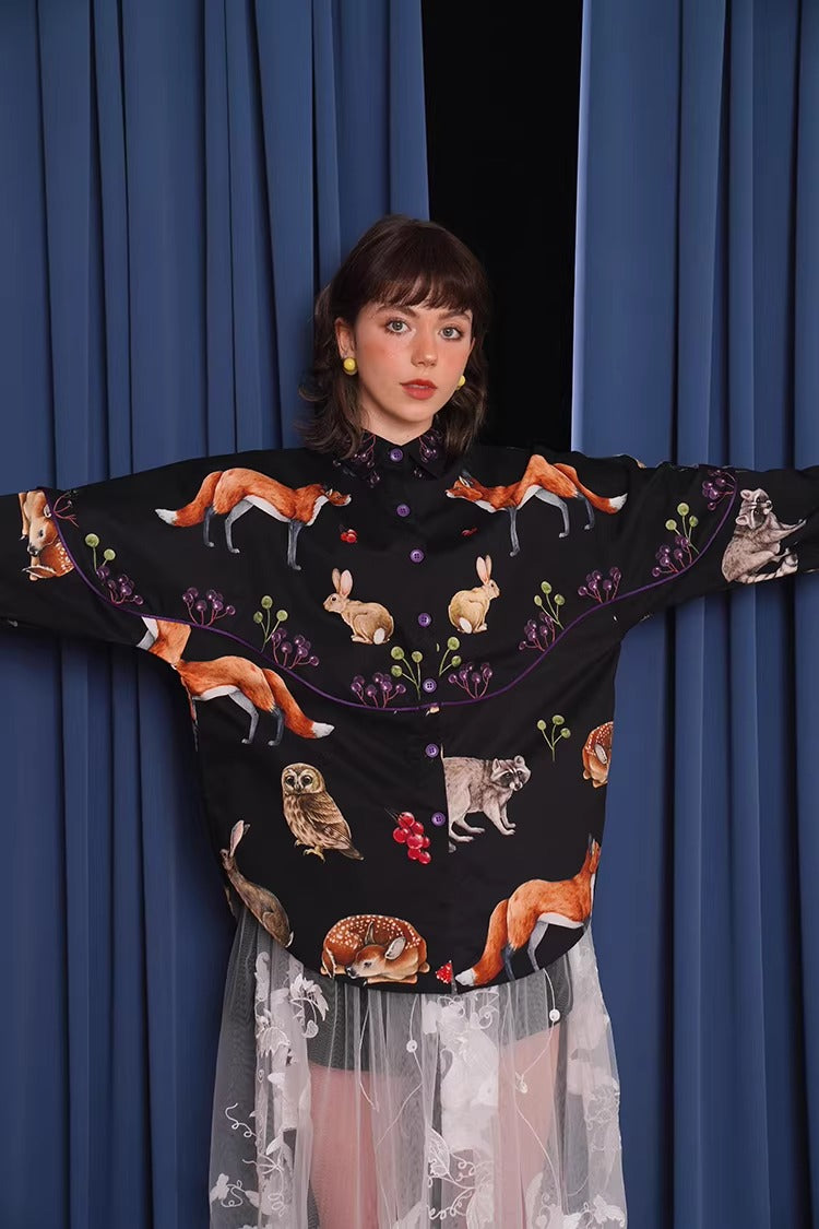 Retro Animal Print Oversize Shirt