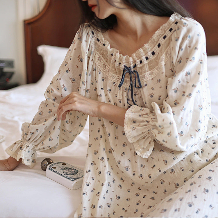 Retro Lace Panel Floral Night Gown