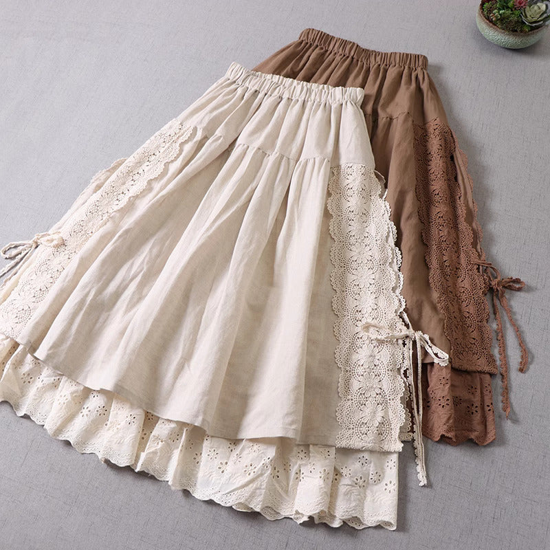 Mori kei Lace  Stitched Cotton Skirt