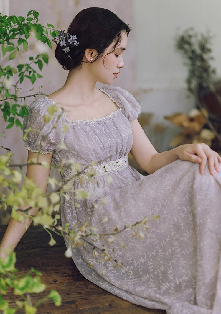 Regency Puff Sleeves Embroidery Dress