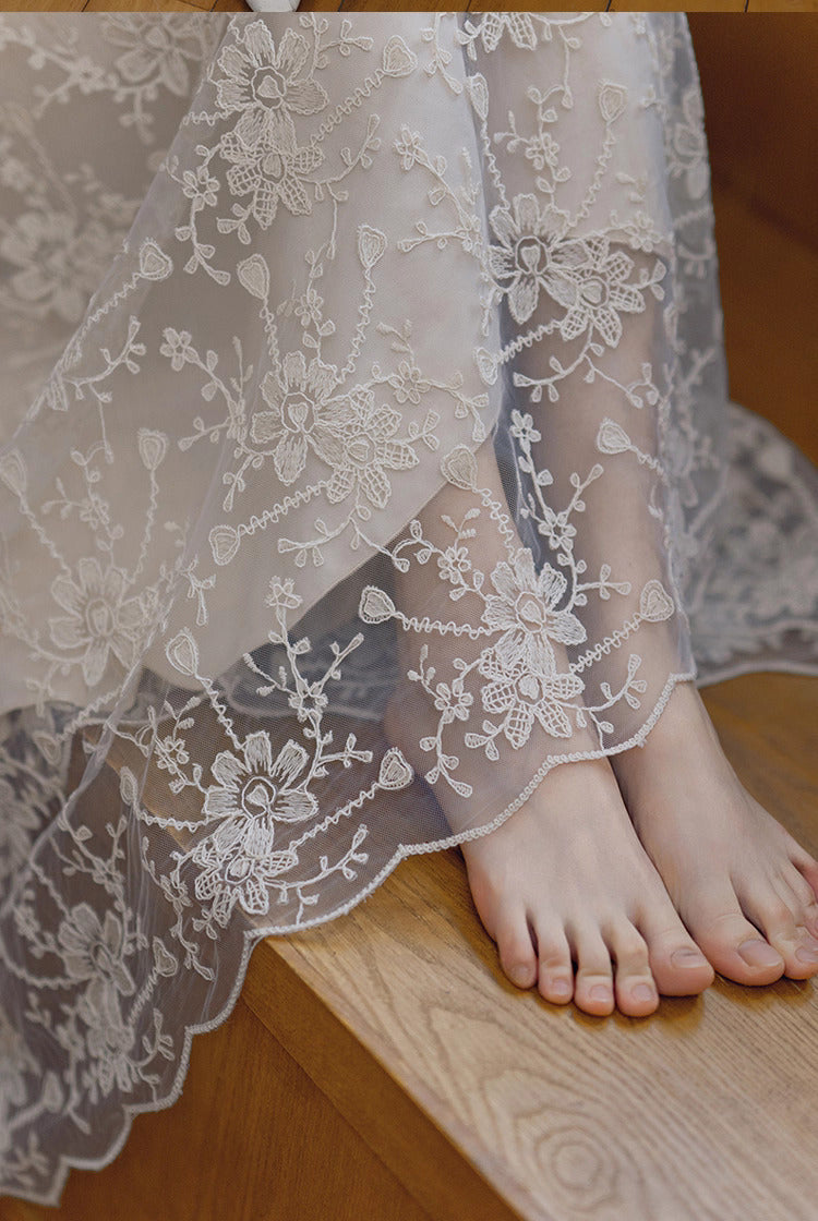 Downtown Abbey Style Embroidered Lace Cape Dress