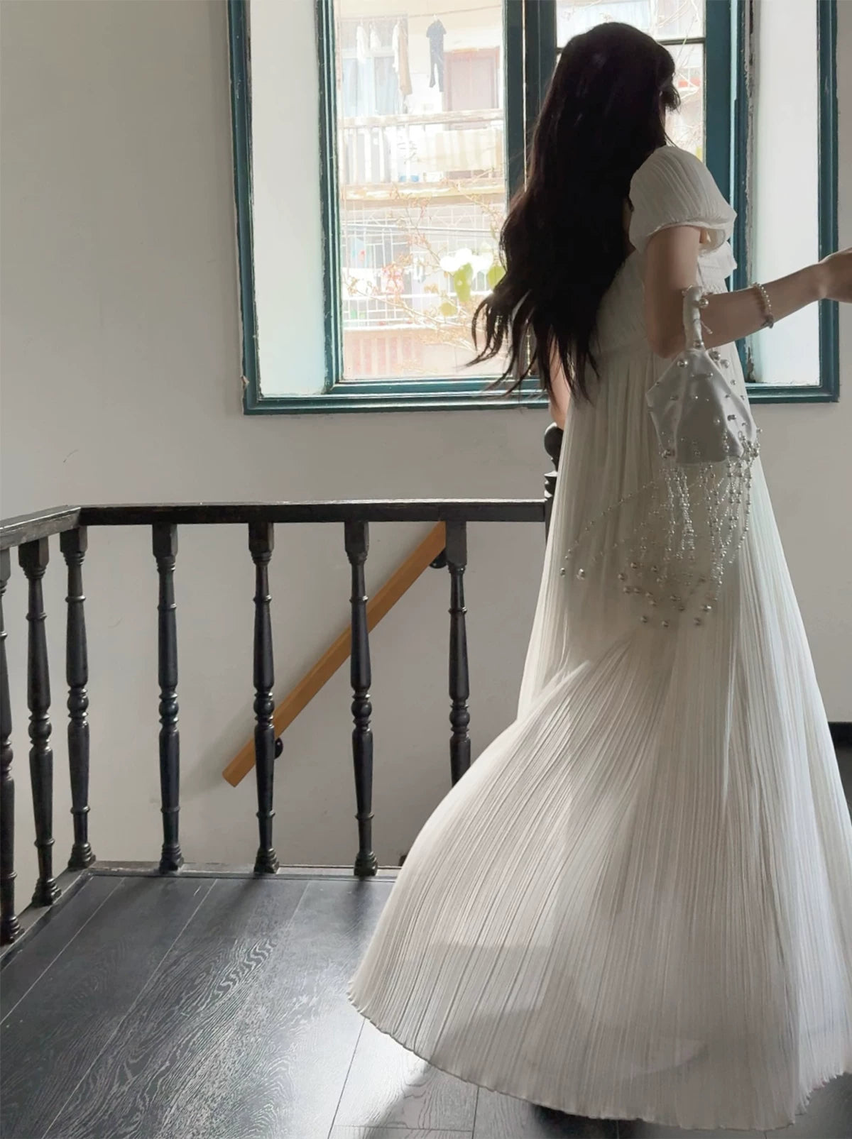 Regency Style Ruffled Pleated Dreamy Dress
