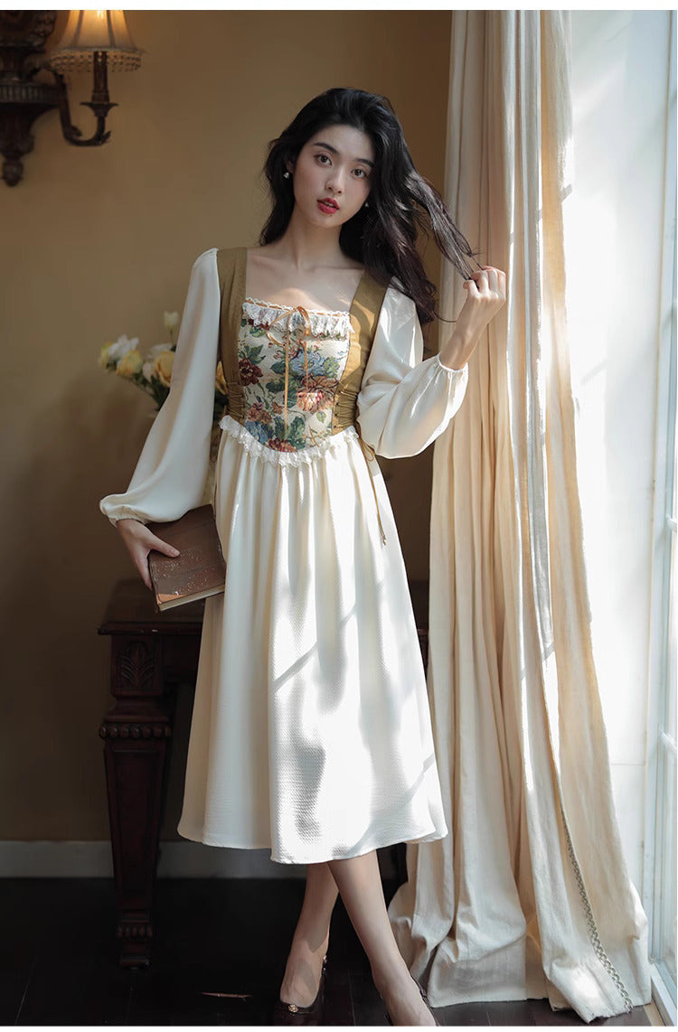 Hobbitcore Contrast Color Corset Dress