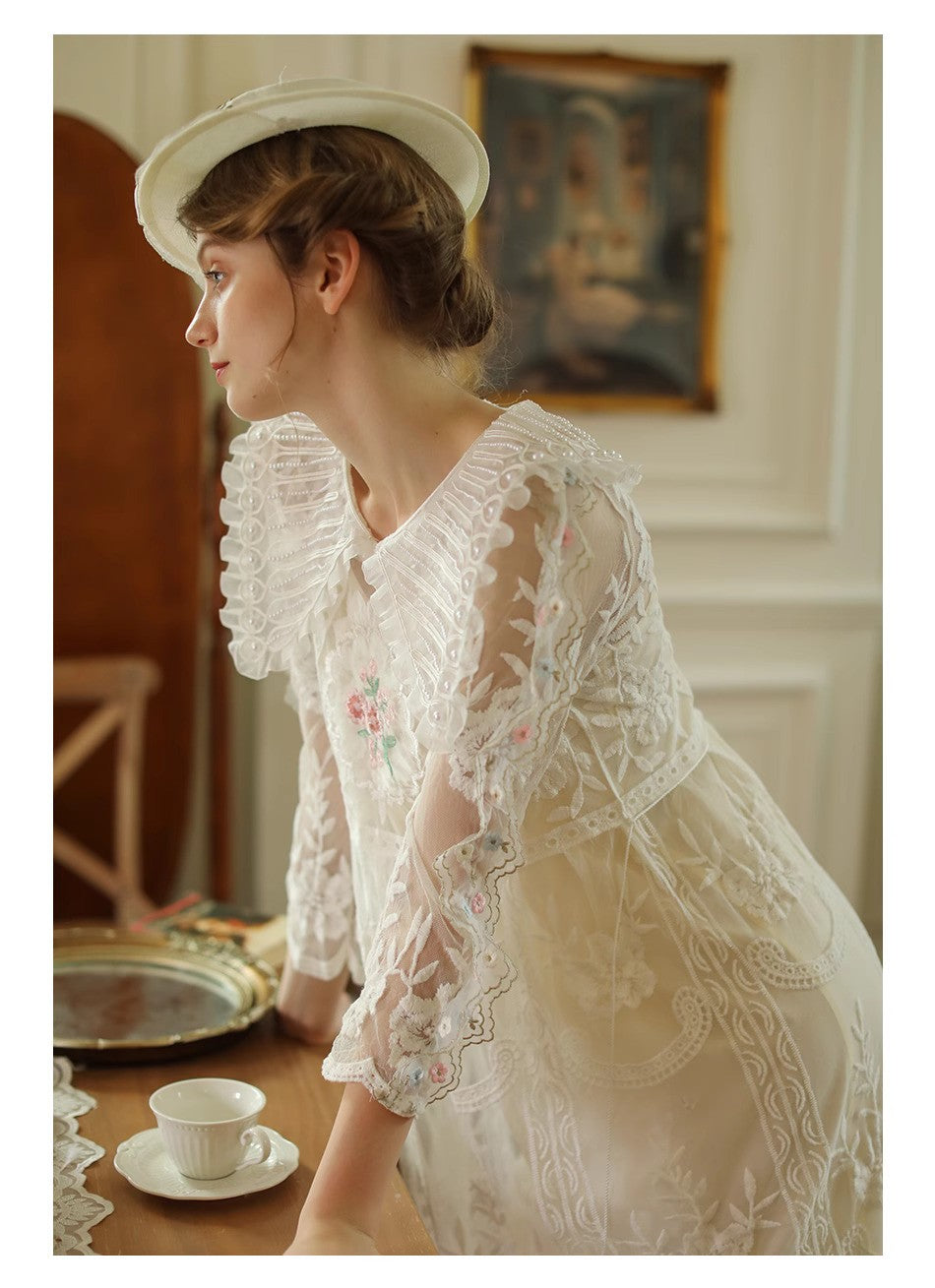 Vintage 30s Embroidery Lace Dress