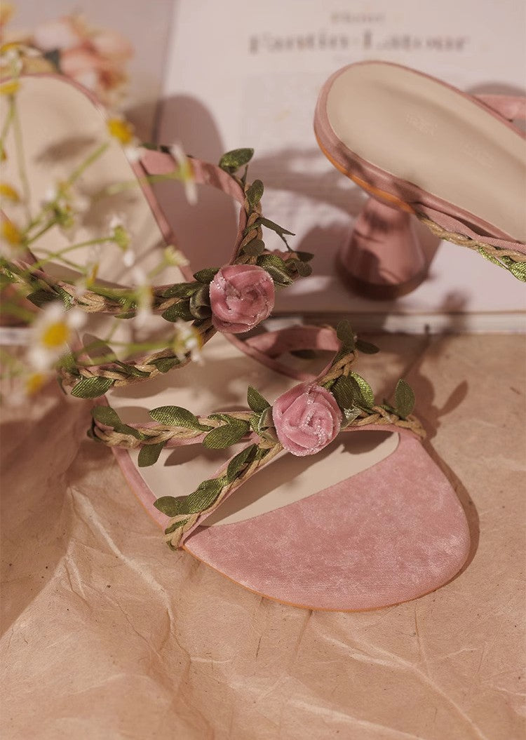 Fairycore Floral Vine Open-Toe Stiletto Heeled Sandals