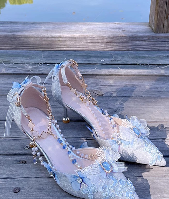 Fairycore Studded Shimmering Heels with chains