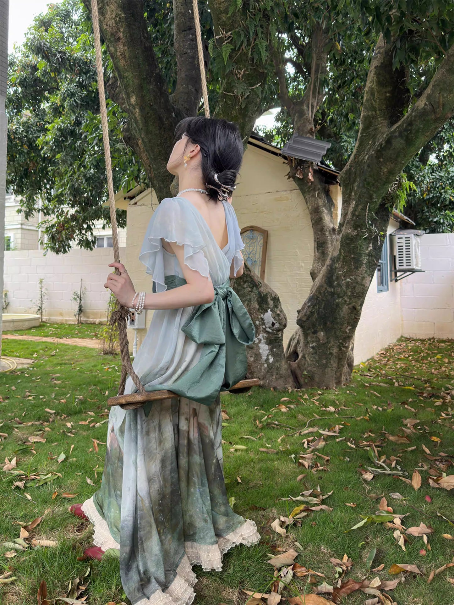 Regency Style Oil Painting Print Dress