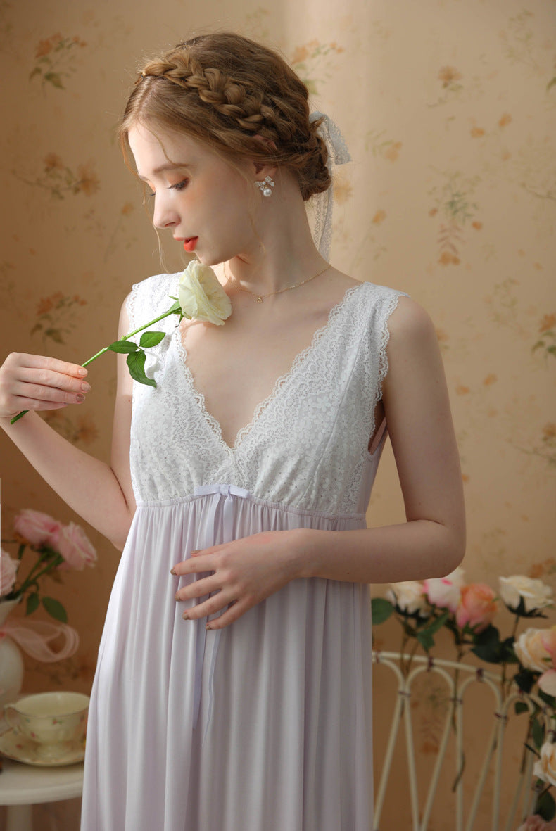 V Neck Sleeveless Night Dress White / XL I Retro Fairy V Neck Sleeveless Night Dress White / XL I Retro Fairy