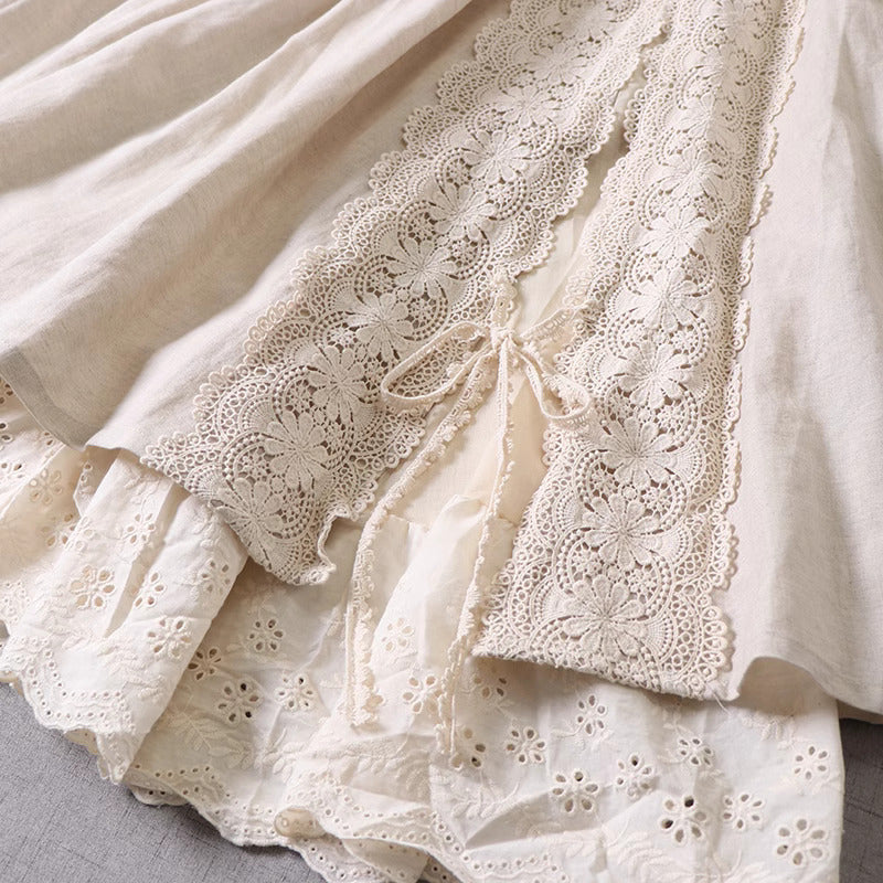 Mori kei Lace  Stitched Cotton Skirt