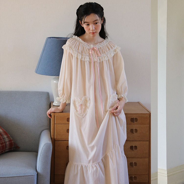Vintage Lace Panel Cotton Night Gown