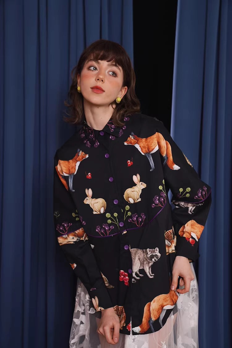 Retro Animal Print Oversize Shirt