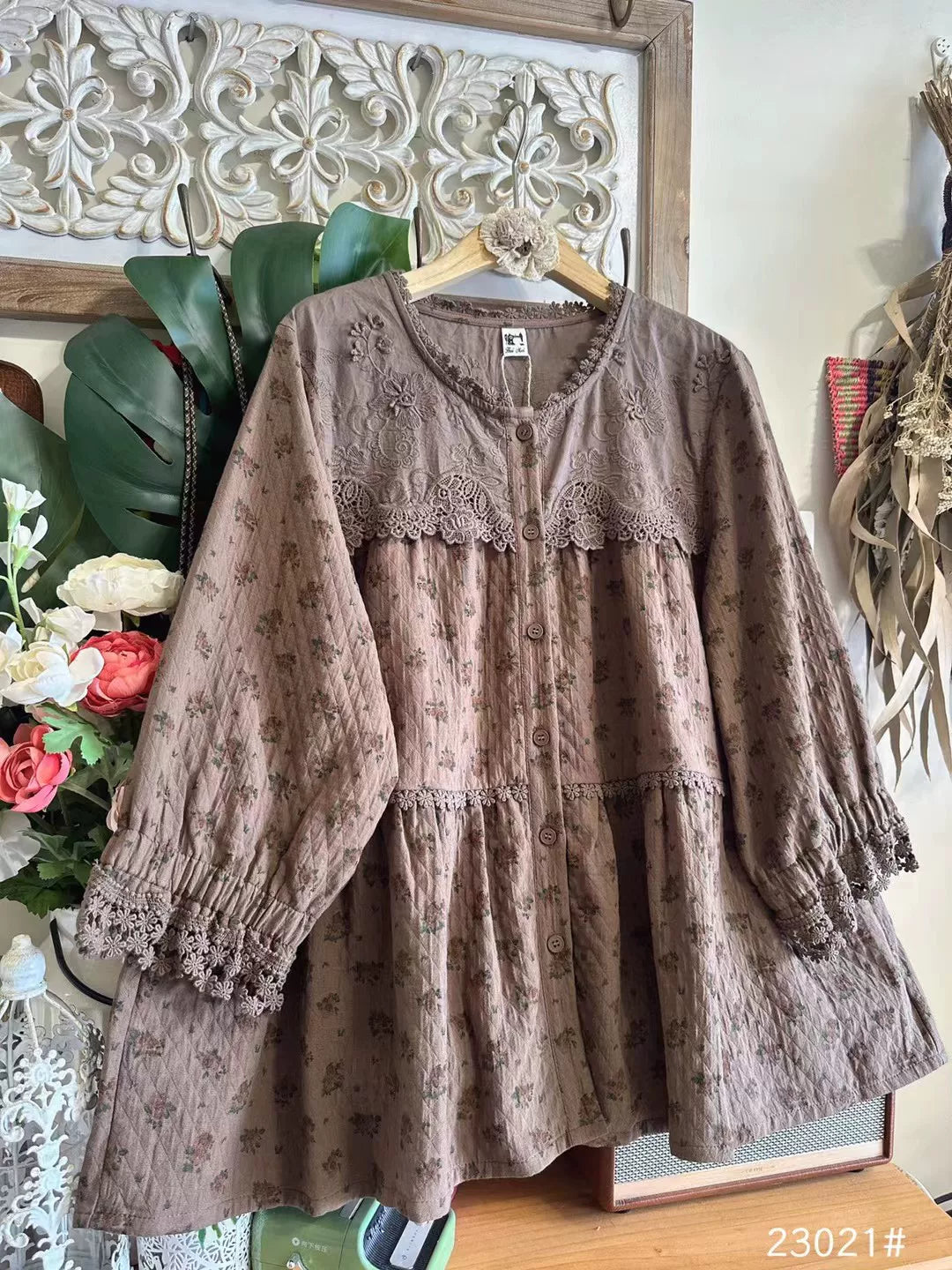 Mori Kei Floral Cotton Blouse