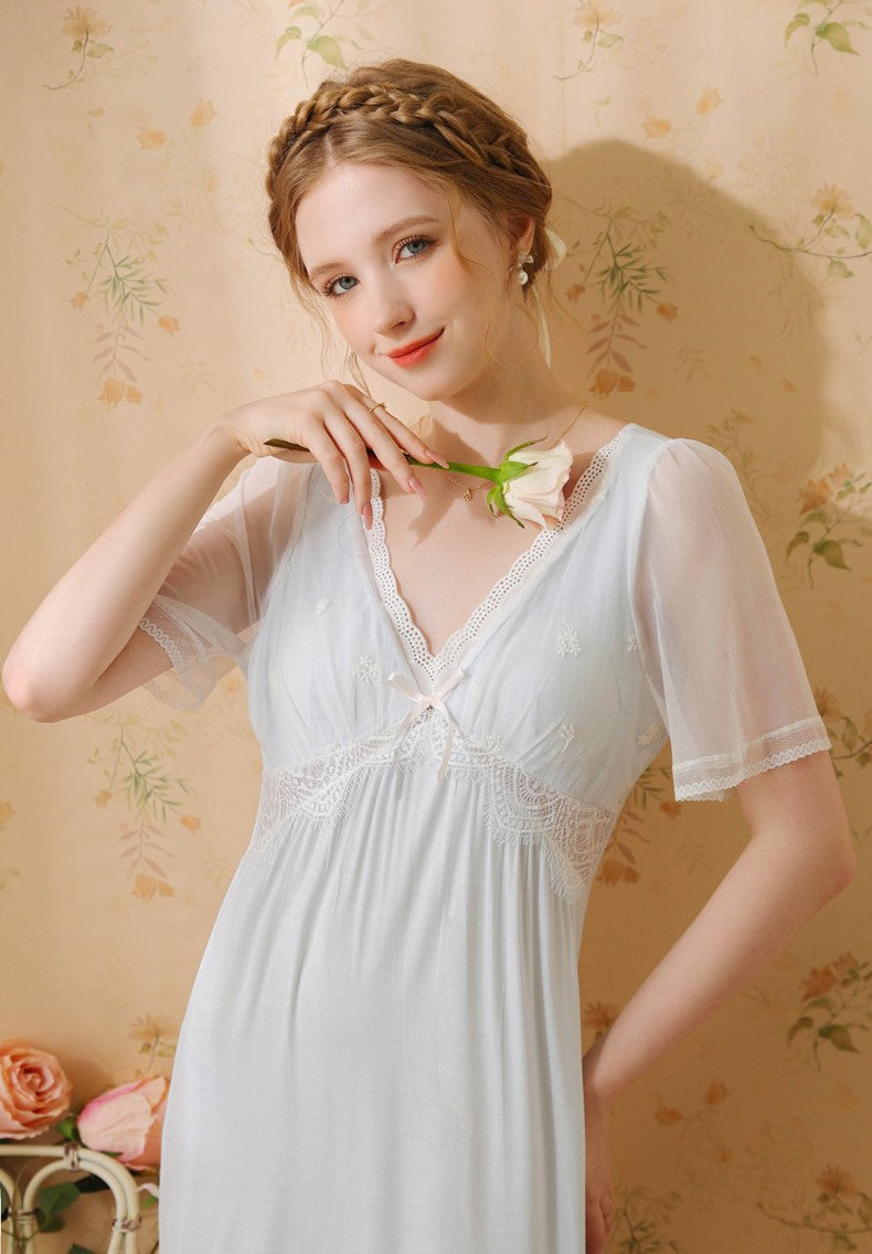 Retro V Neck Night Gowns Dress