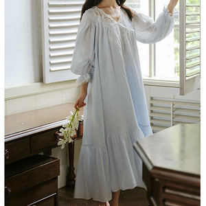 Royalcore Vintage Style Cotton Night Gown Dress Set