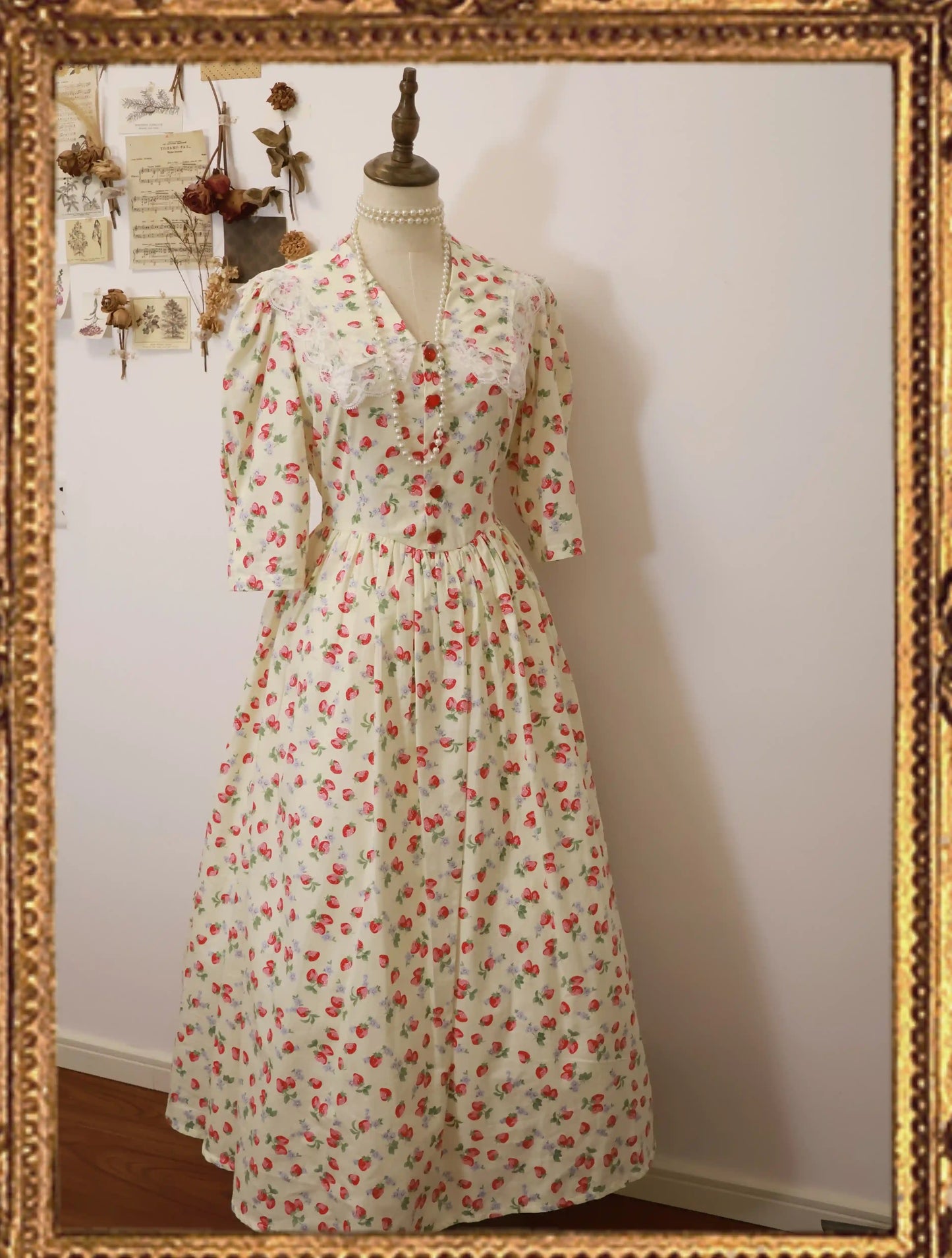Vintage Cottagecore Strawberry Dress
