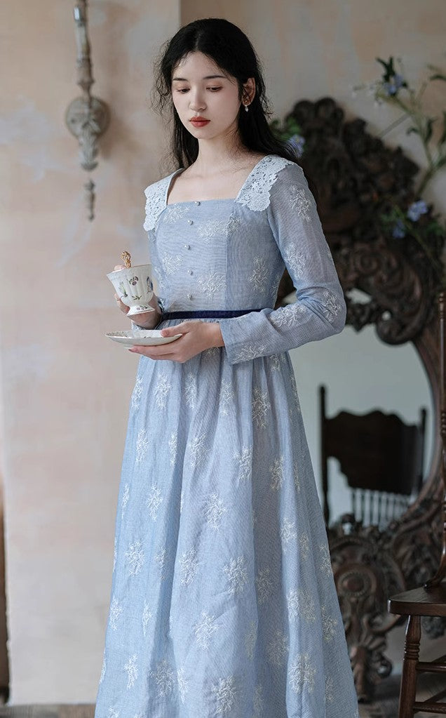 Retro French Lace Trim Embroidered Dress L I Retro Fairy