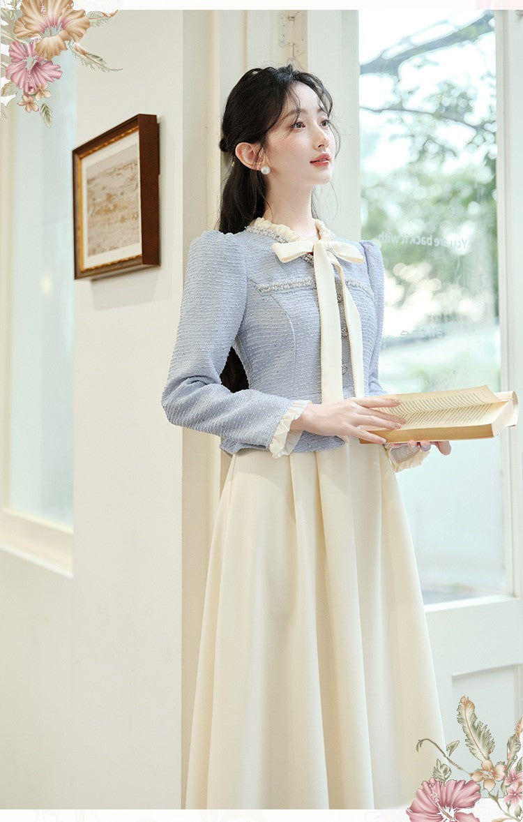 Retro Pastel Tweed Contrast Color Dress