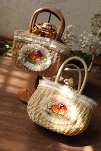 Cottagecore Deer Embroidery Straw Bag