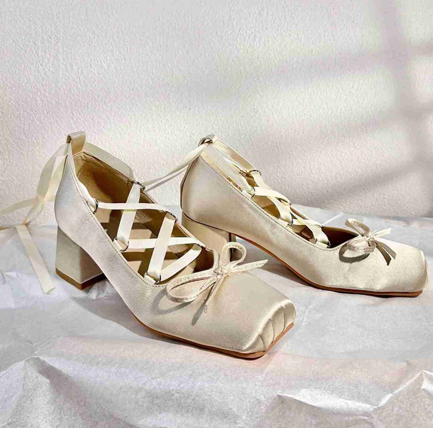 Retro Balletcore Lace up Chunky Heels