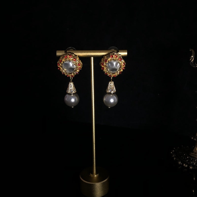 1900s Style Long Pearl Necklace & Earrings