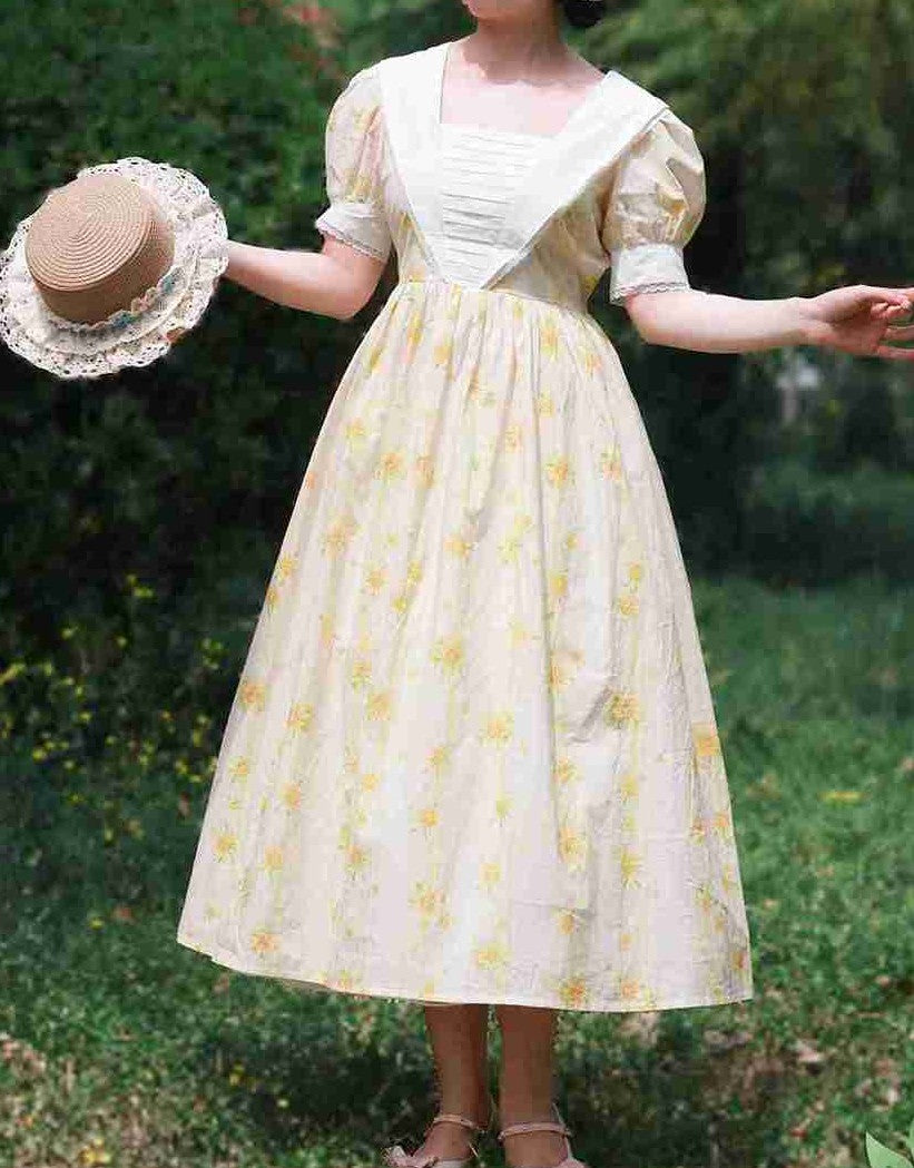 Vintage Cottagecore Sunflower Cotton Dress