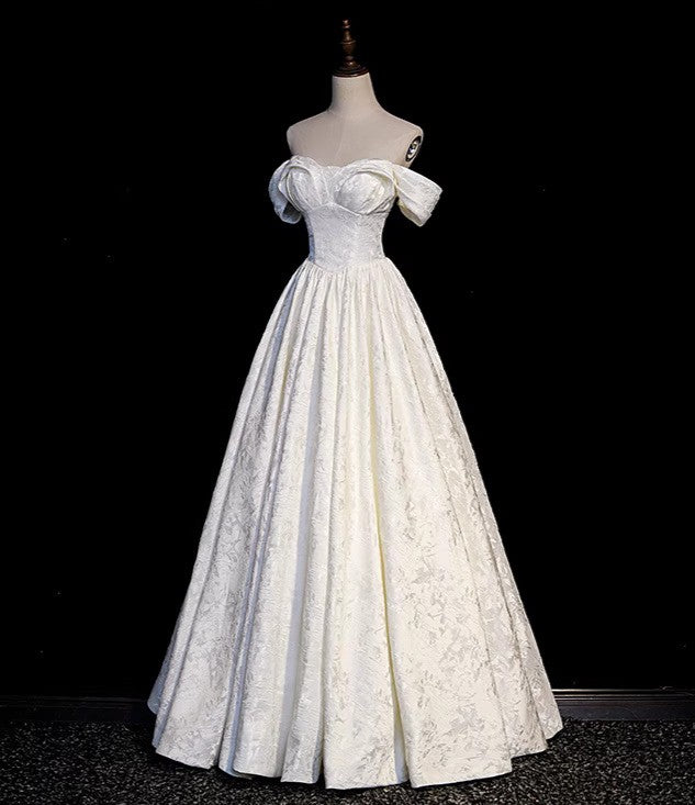 Retro Off Shoulder A-line Satin Bridal Gown Wedding Dress
