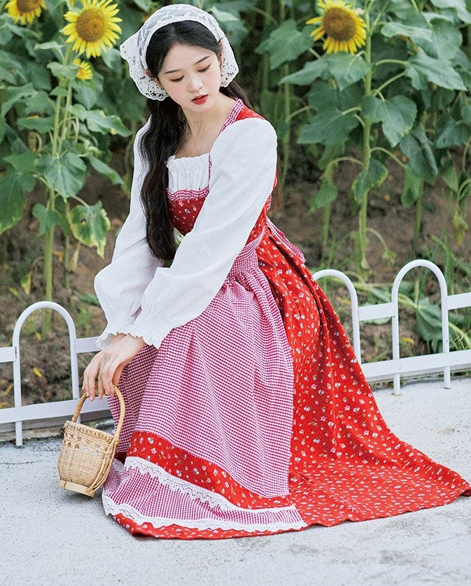 Cottagecore Floral Contrast Color Dress