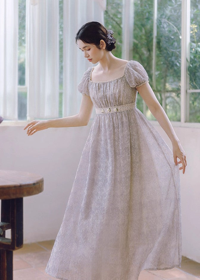 Regency Puff Sleeves Embroidery Dress