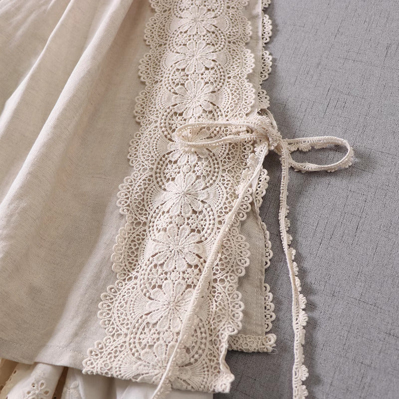 Mori kei Lace  Stitched Cotton Skirt