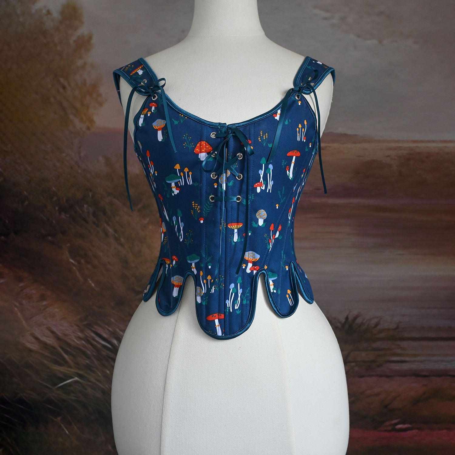 Fairycore Mushroom Print Corset 2XL I Retro Fairy Fairycore Mushroom Print Corset 2XL I Retro Fairy