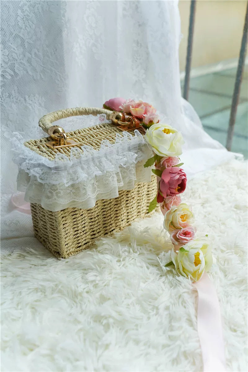 Handmade Cottagecore Floral Straw Bag