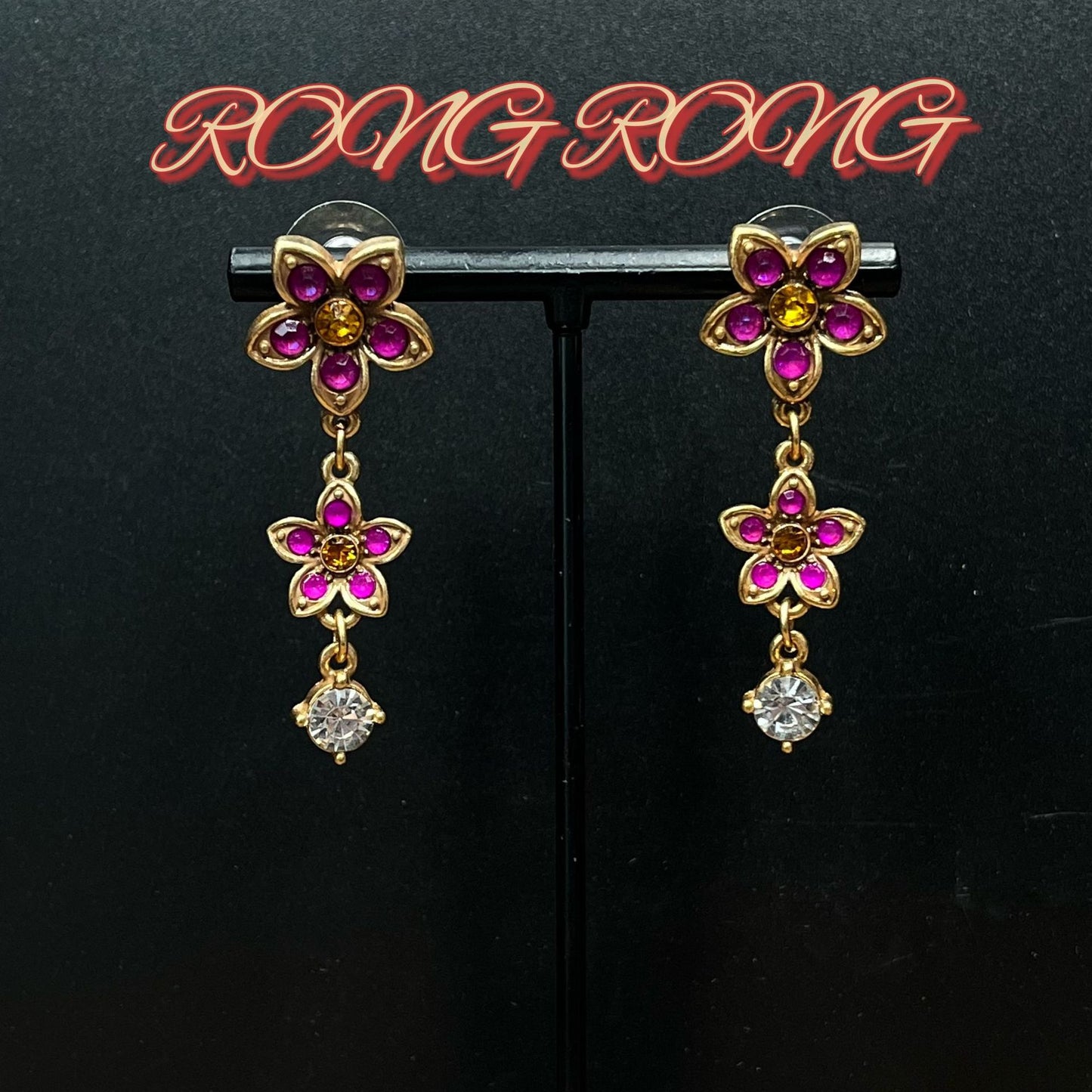 Fairycore Colored Gemstone Flower Long Earrings & Necklace